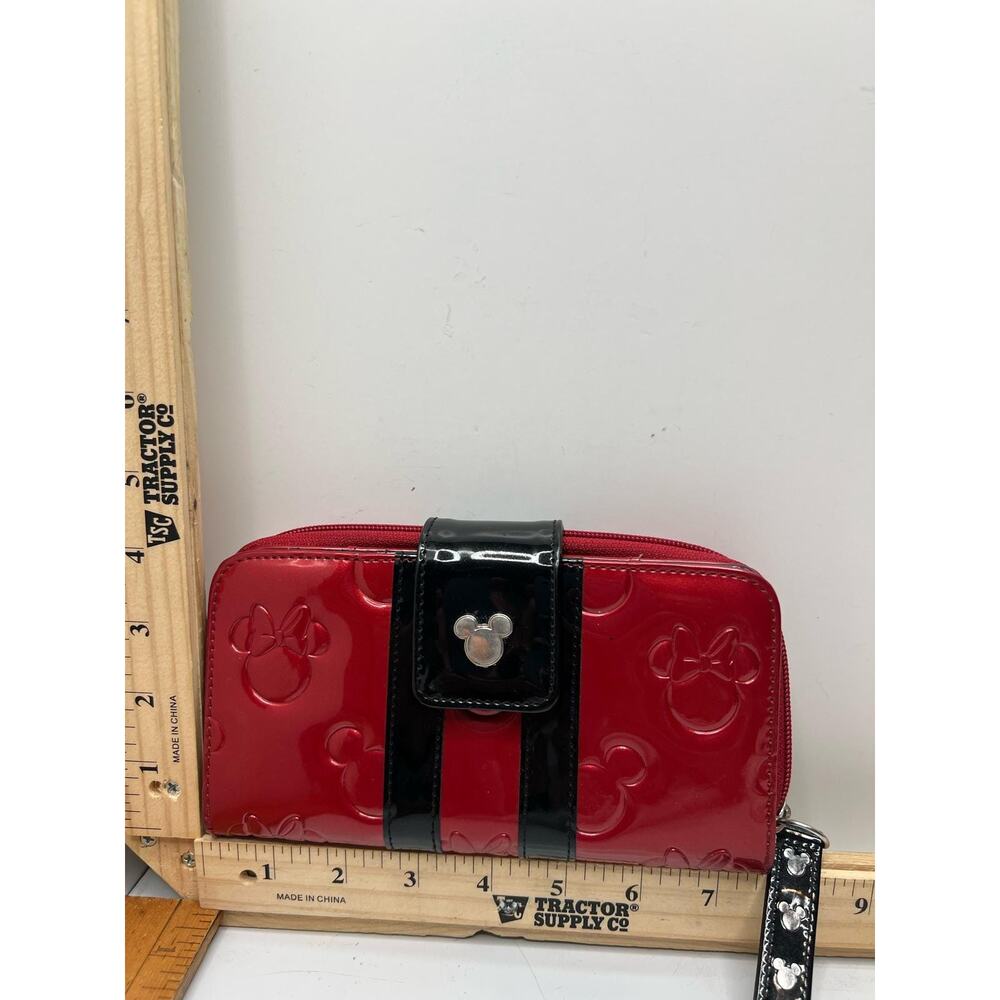 Disney Wallet Women's Red Black Mickey Minnie Mouse Embossed Patent Leather